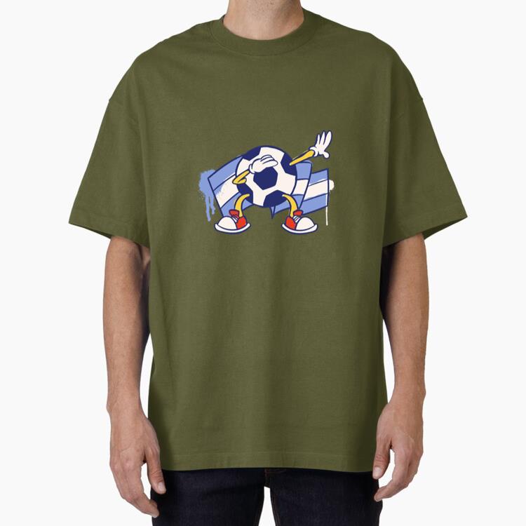 Argentina Flag Soccer Ball Retro Cartoon Oversized T-Shirt