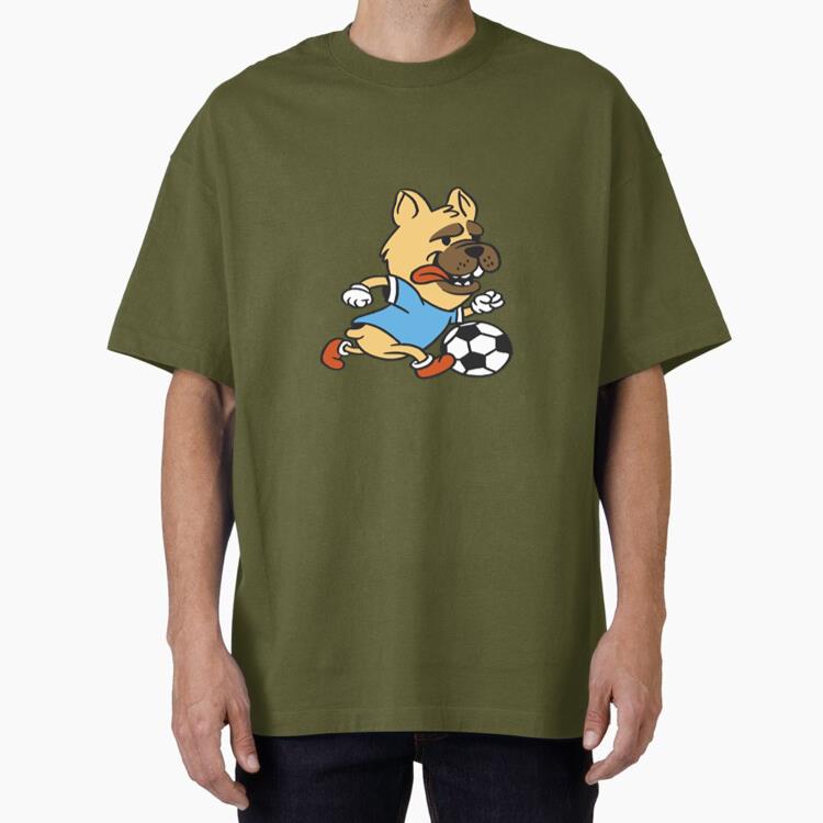 Cartoon Dog Running With A Soccer Ball Oversized T-Shirt