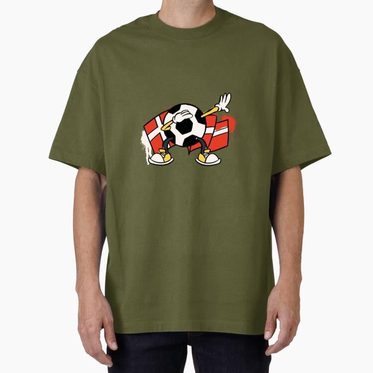 Denmark Flag Soccer Ball Retro Cartoon Oversized T-Shirt