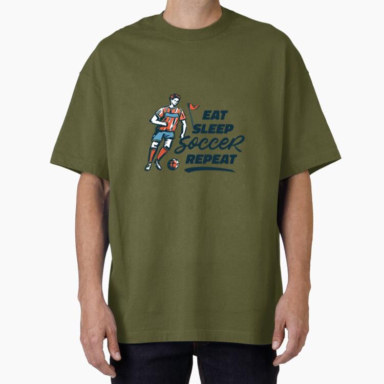 Eat Sleep Soccer Repeat Badge Hand Drawn Oversized T-Shirt